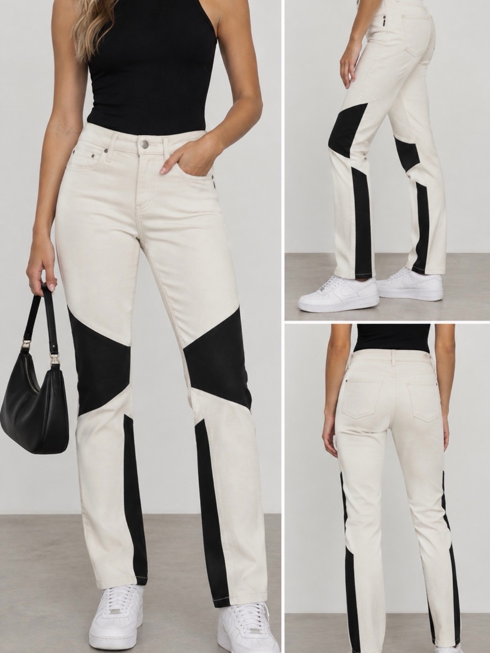 Bebe Cream and Black Colorblock Skinny Jeans